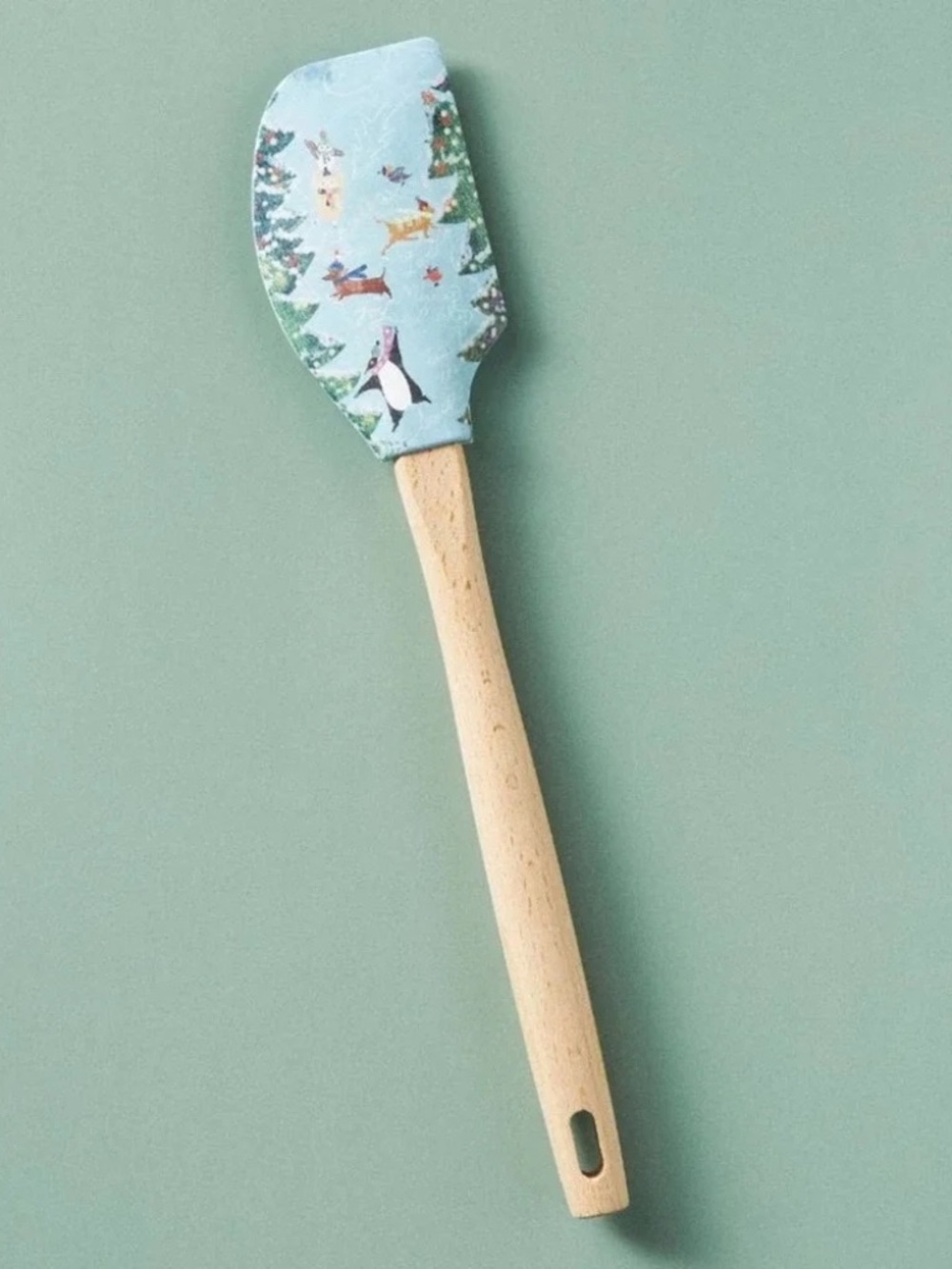 Anthropologie HOLIDAY SKATE SILICONE SPATULA Dogs Penguins Cats Birds Christmas